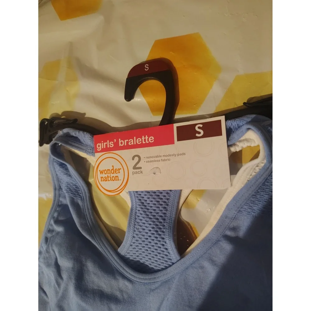 Wonder Nation Girls Bralette 2 Pack Blue White Seamless Racerback Size S 6-6X